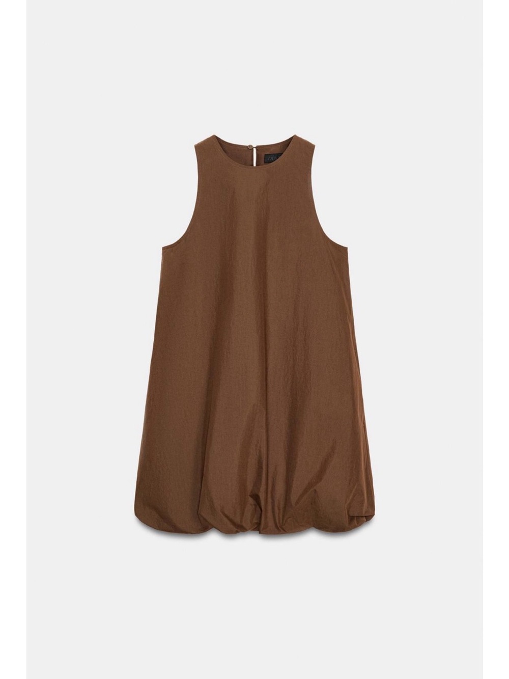 Zara Chocolate Brown Sleeveless Bubble-Hem Tunic Dress